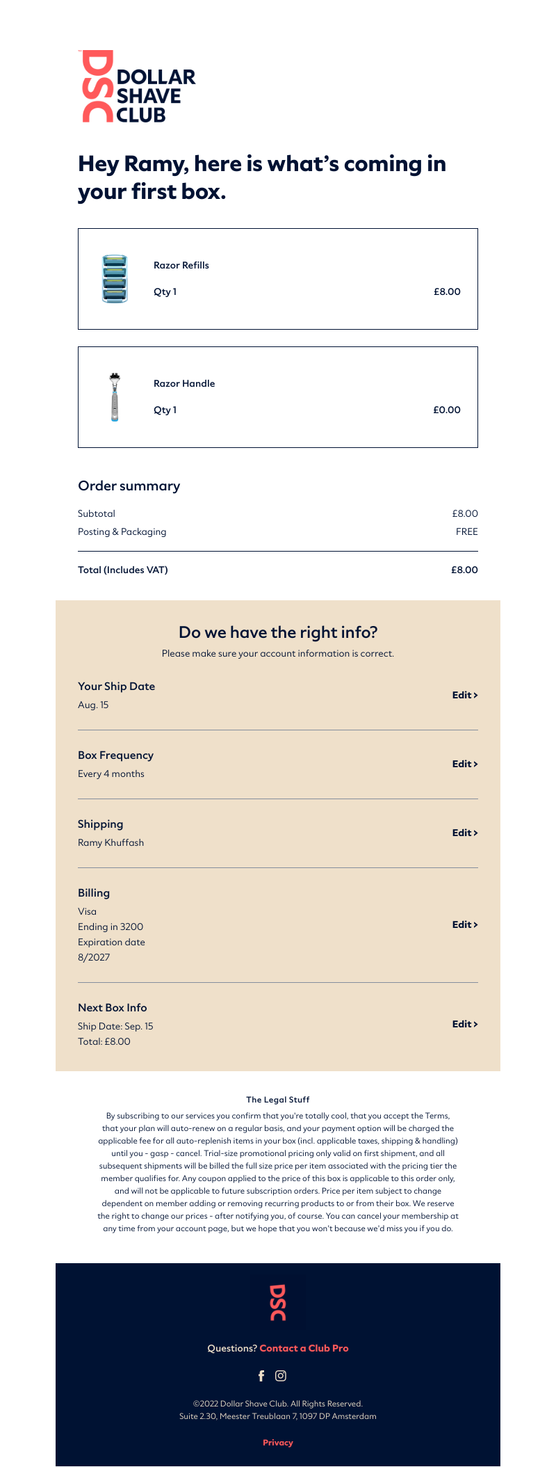 Dollar Shave Club - Your order at Dollar Shave Club