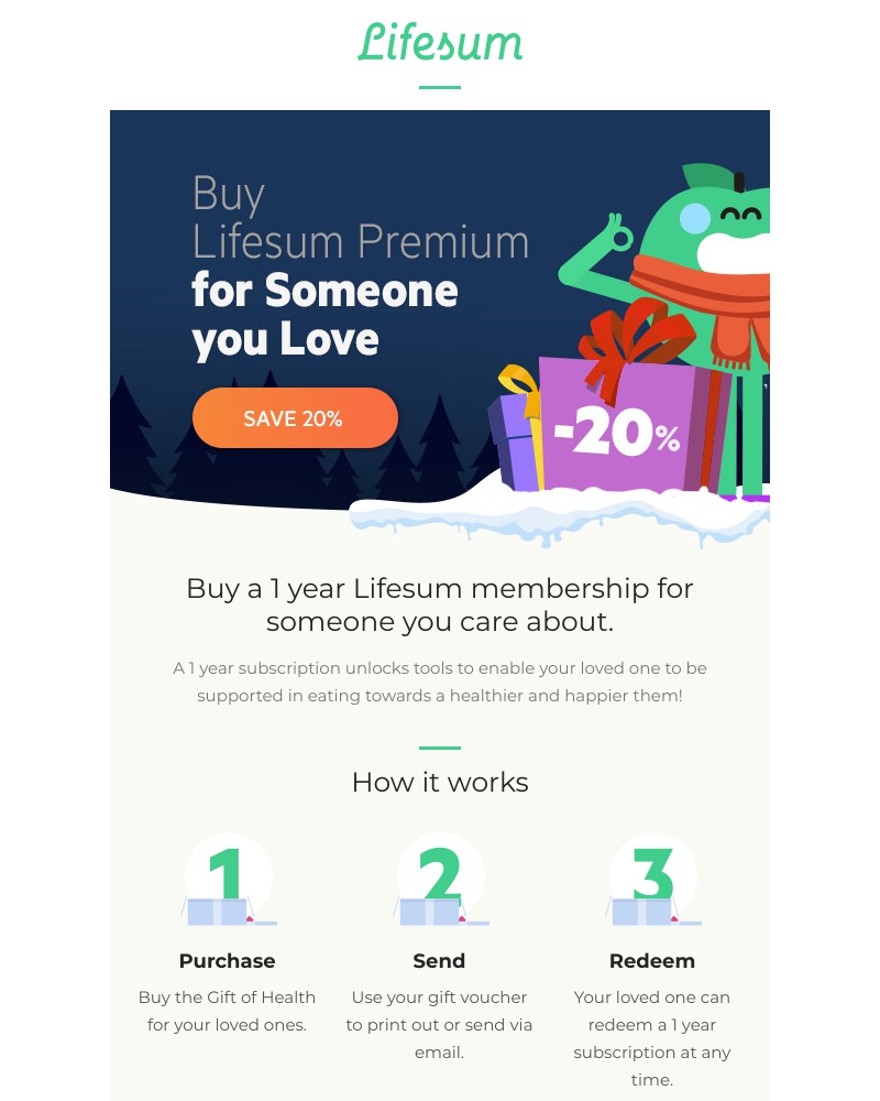 Lifesum - 20% off: Buy someone you love a Lifesum Giftcard