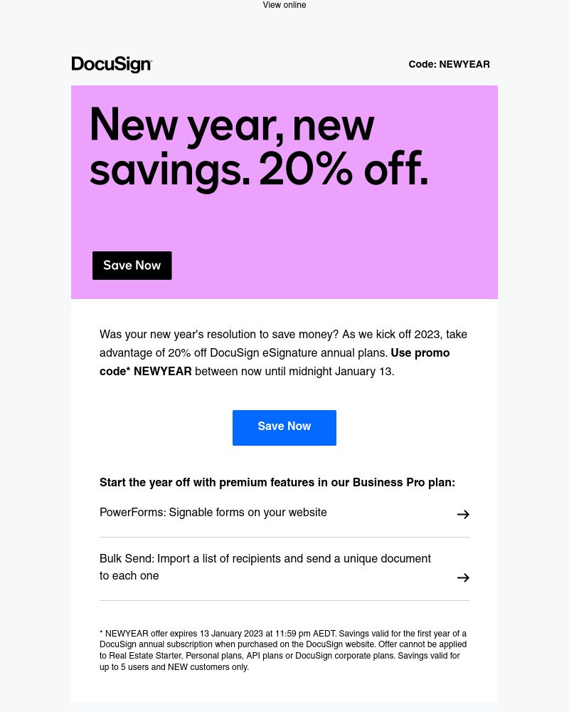 Docusign - 20% off: The quick and easy way to save big all year