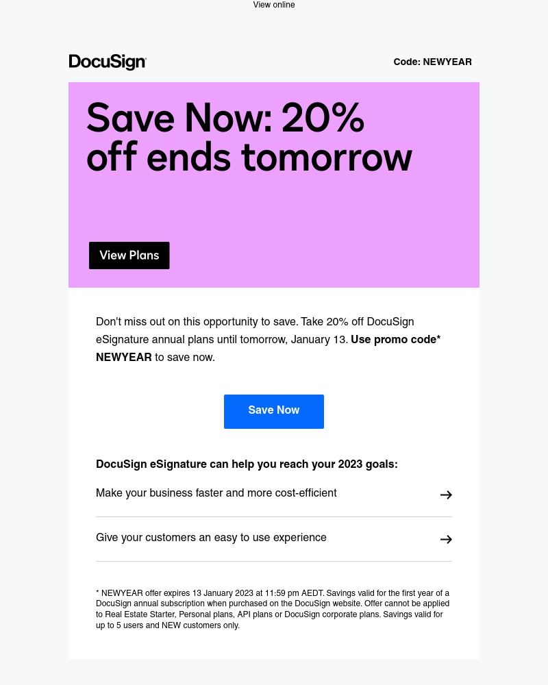 Docusign - 2023 is the year to accelerate your business. Save 20% today.