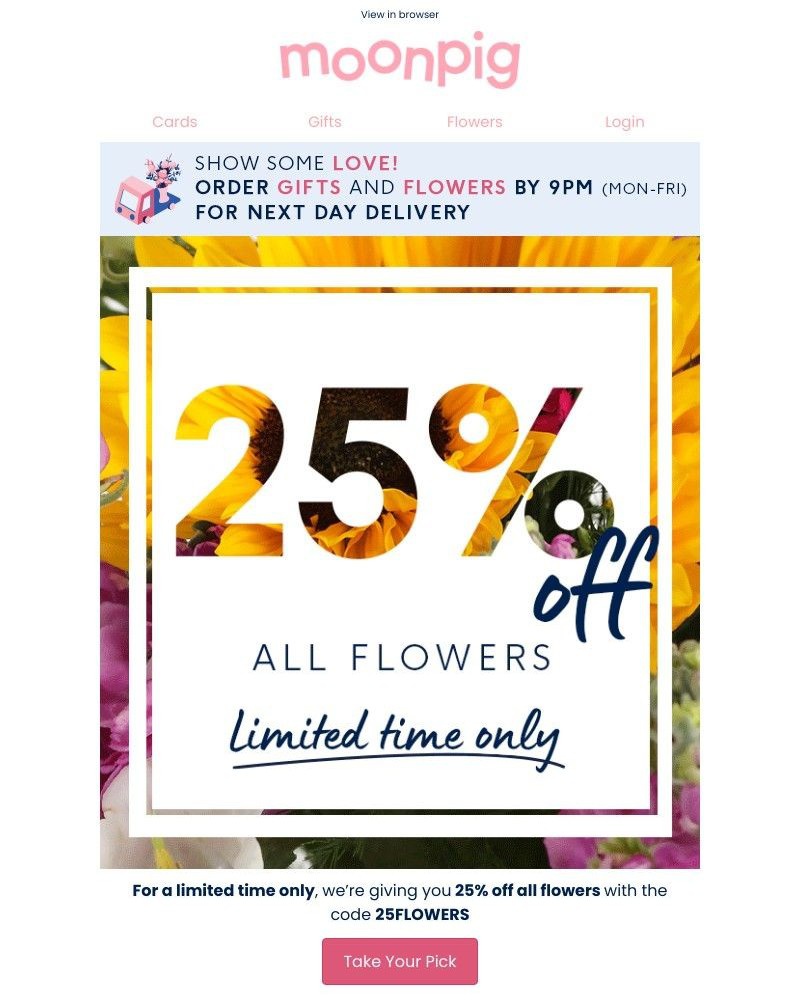 Moonpig - 25% off ALL flowers? Yes, pleaseππ