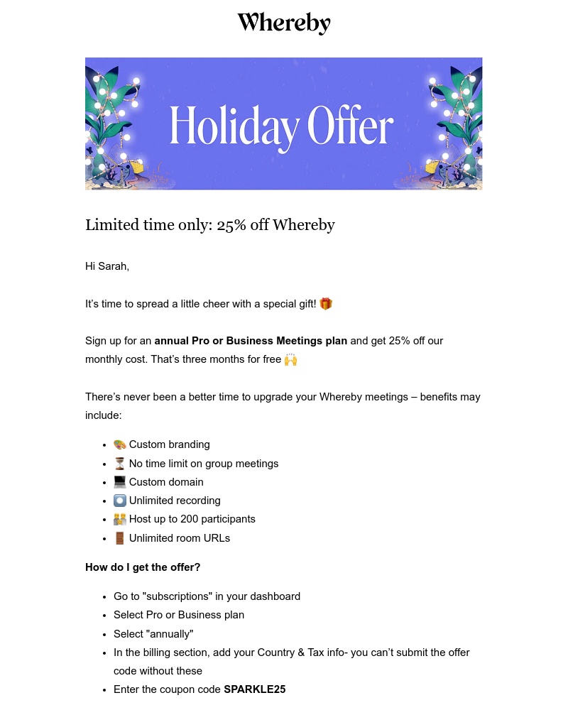 Whereby - 25% Off this Holiday Season