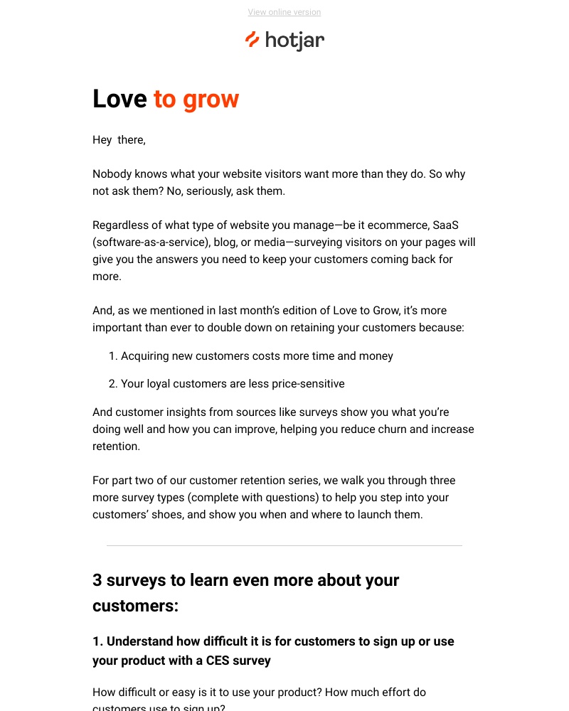 Hotjar - 3 more survey ideas to improve your customer retention rates now