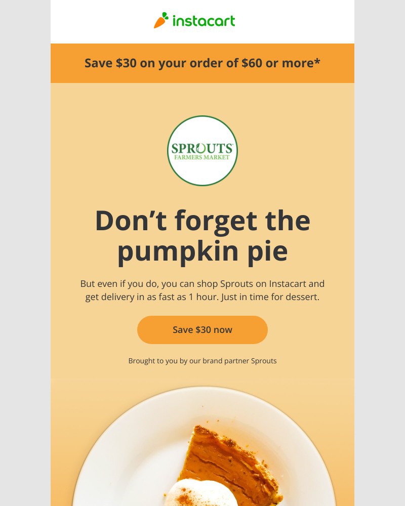 Instacart - $30 off your order from Sprouts: Get 🦃, ingredients delivered