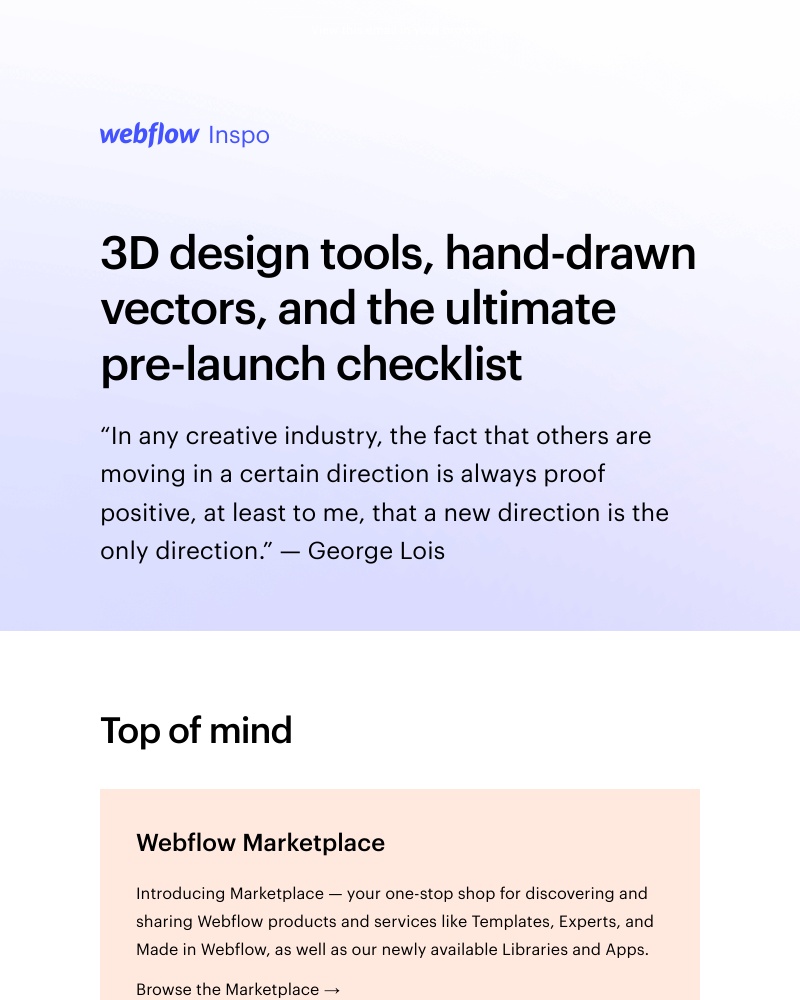 Webflow - 3D design tools, hand-drawn vectors, and the ultimate pre-launch checklist β