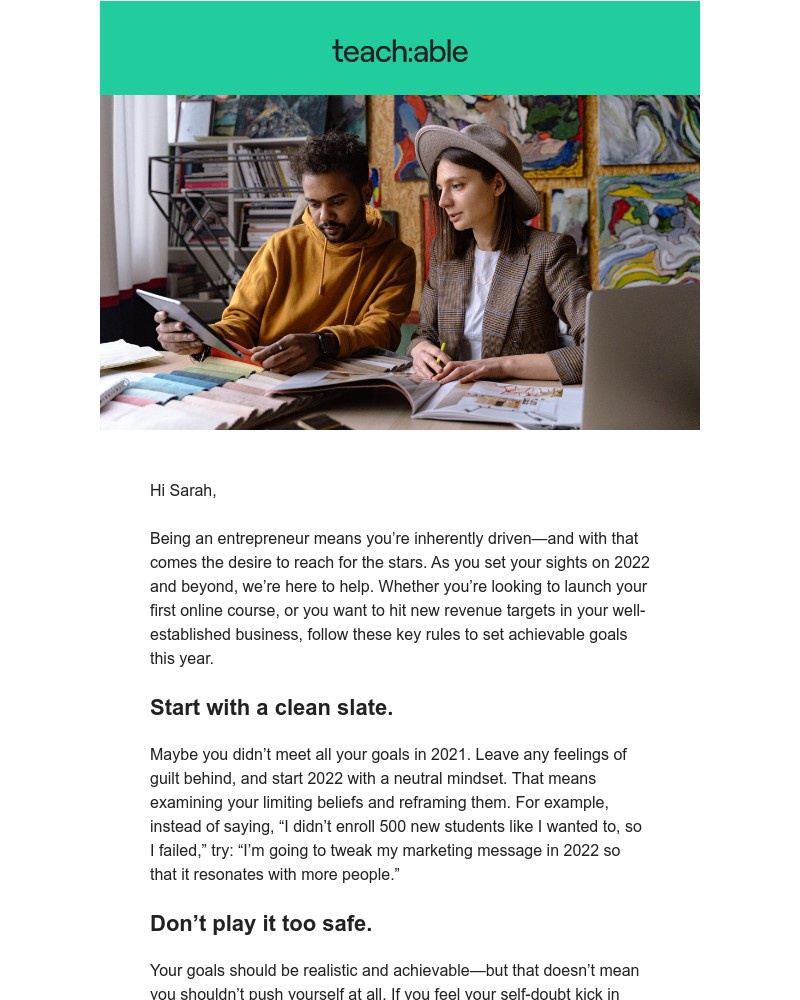 Teachable - 4 rules for setting achievable goals in your business