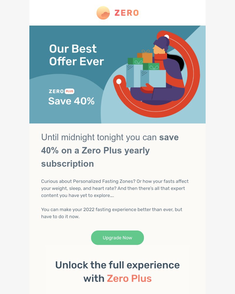 Zero - 40%-off ends tonight