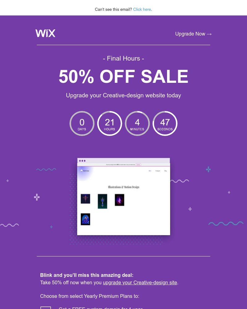 Wix - 50% OFF ends today. Upgrade your Creative-design website now