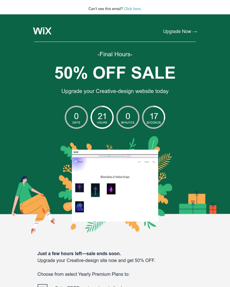 Wix - 50% OFF ends today. Upgrade your Creative-design website now