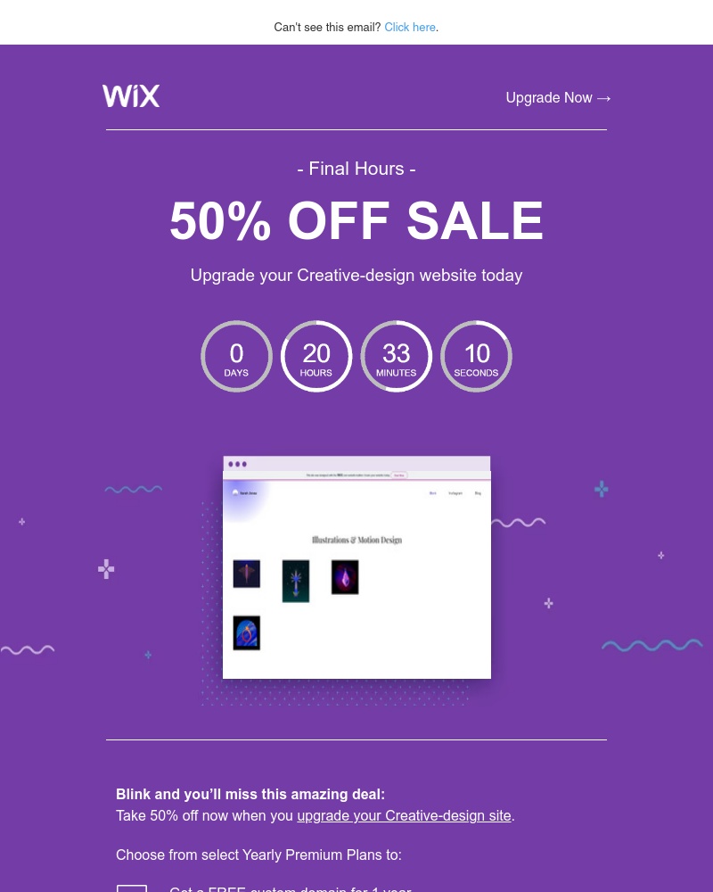 Wix - 50% OFF ends today. Upgrade your Creative-design website now