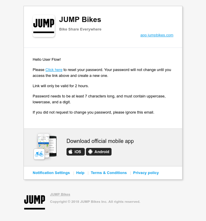 Jump Bikes - Reset password instructions