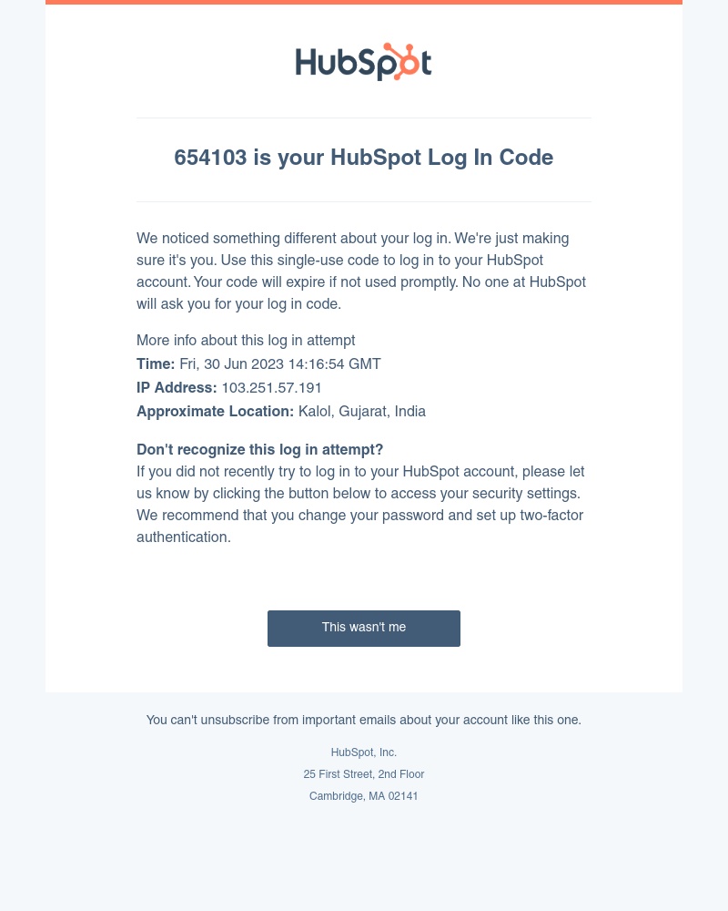 HubSpot CRM - 654103 is your HubSpot Log In Code