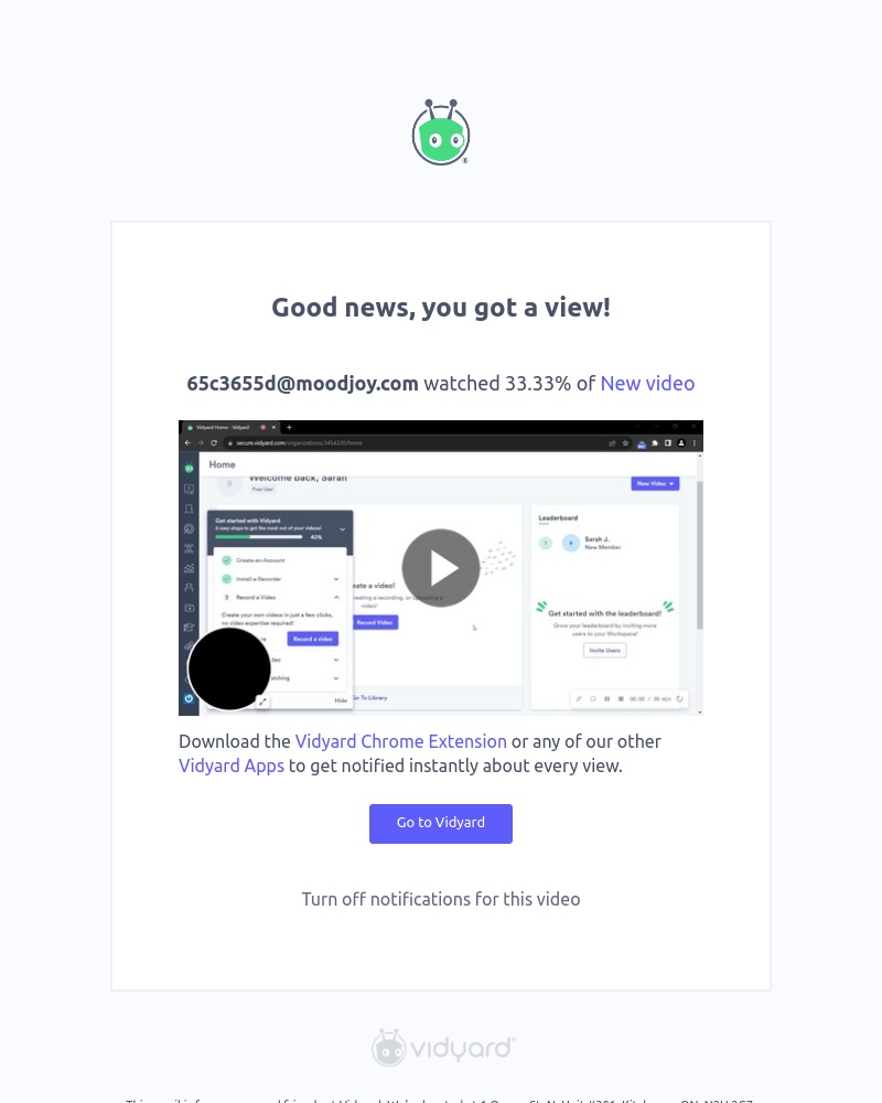 Vidyard - 65c3655d@moodjoy.com watched 33.33% of New video!