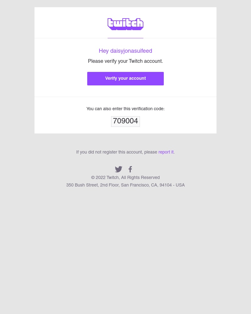 Twitch - 709004 – Your Twitch Verification Code