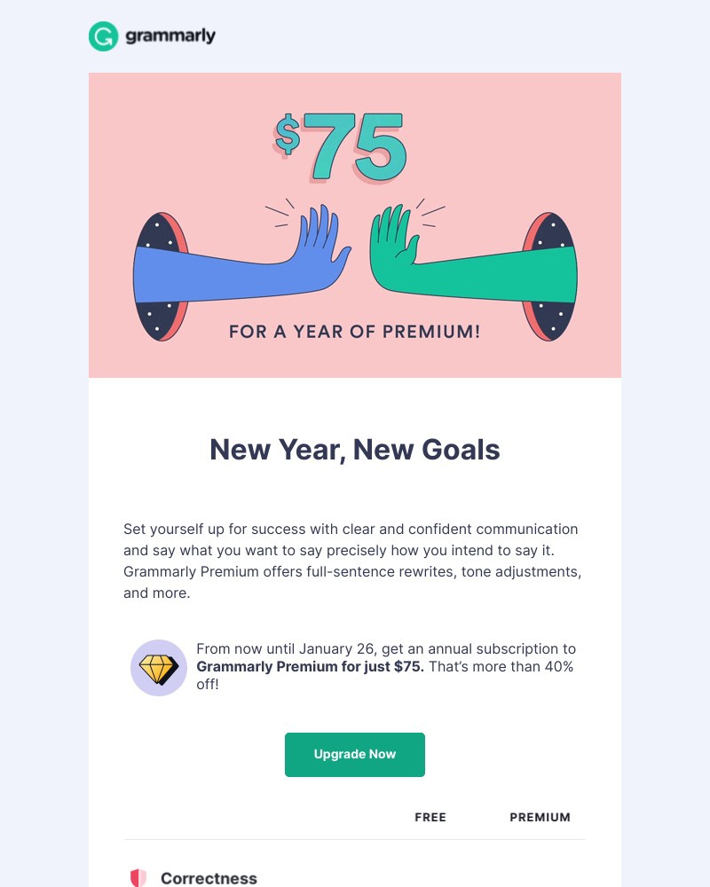 Grammarly - $75 New Year sale: Achieve your writing resolutions
