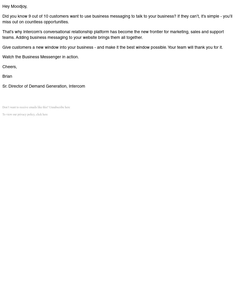 Intercom - 9 out of 10 customers want business messaging