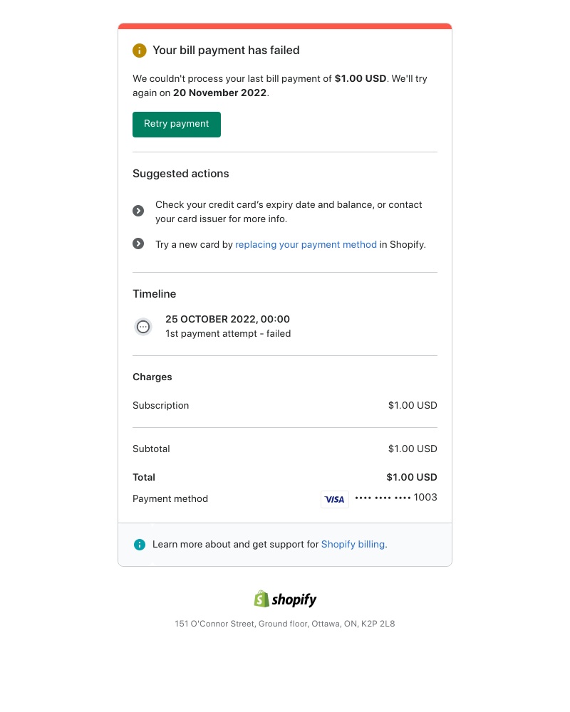 Shopify - A bill payment failed for moodjoy.myshopify.com