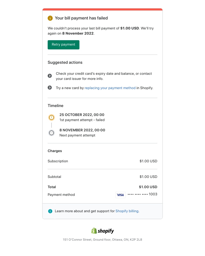 Shopify - A bill payment failed for moodjoy.myshopify.com