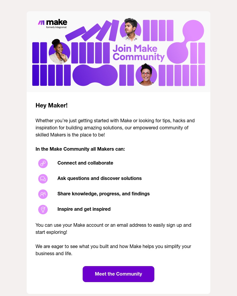 Make.com - A friendly invite to the Make Community