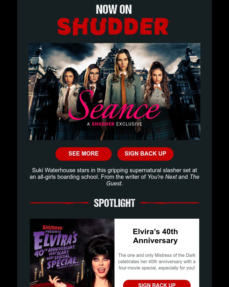 Shudder - A Gripping Supernatural Slasher. Stream ‘Seance’ Now.