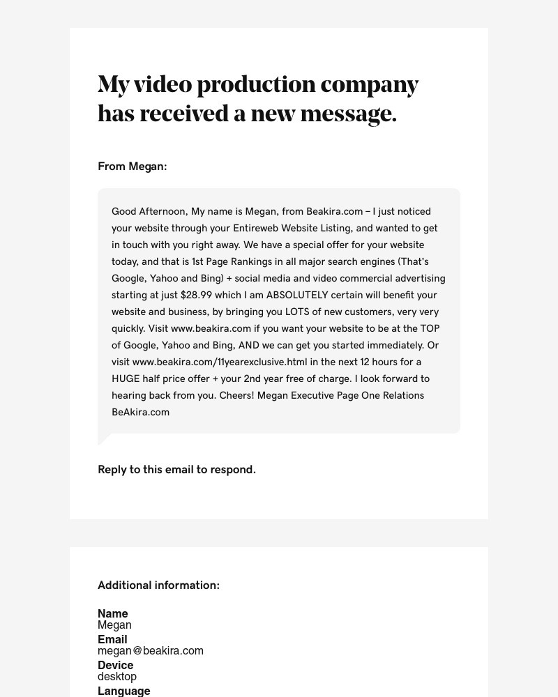 GoDaddy - A message from your My video production company website messenger.