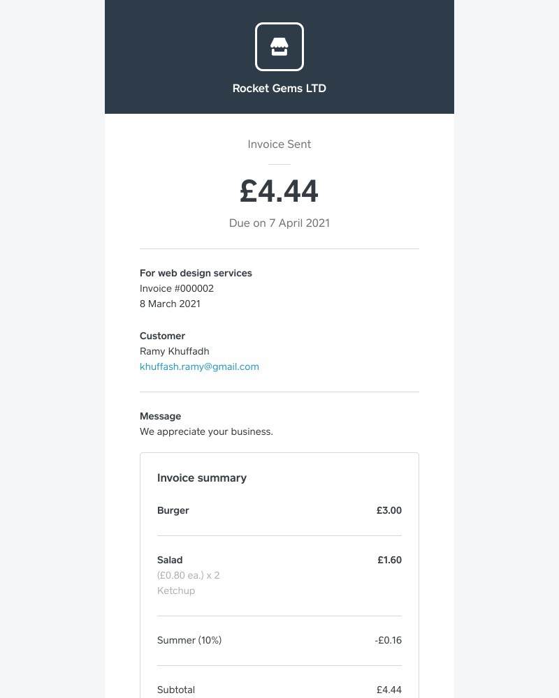 Square - A new invoice was created for Ramy Khuffadh (#000002)