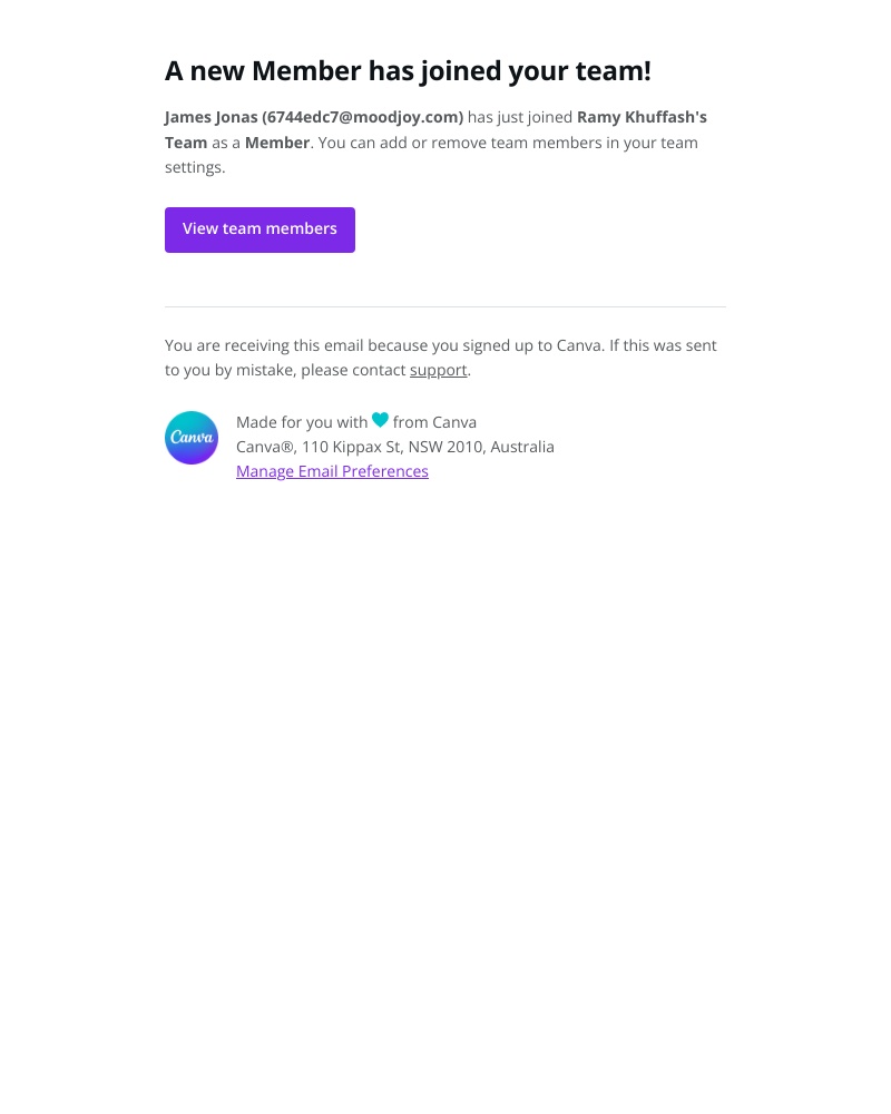 Canva - A new Member has joined your team!