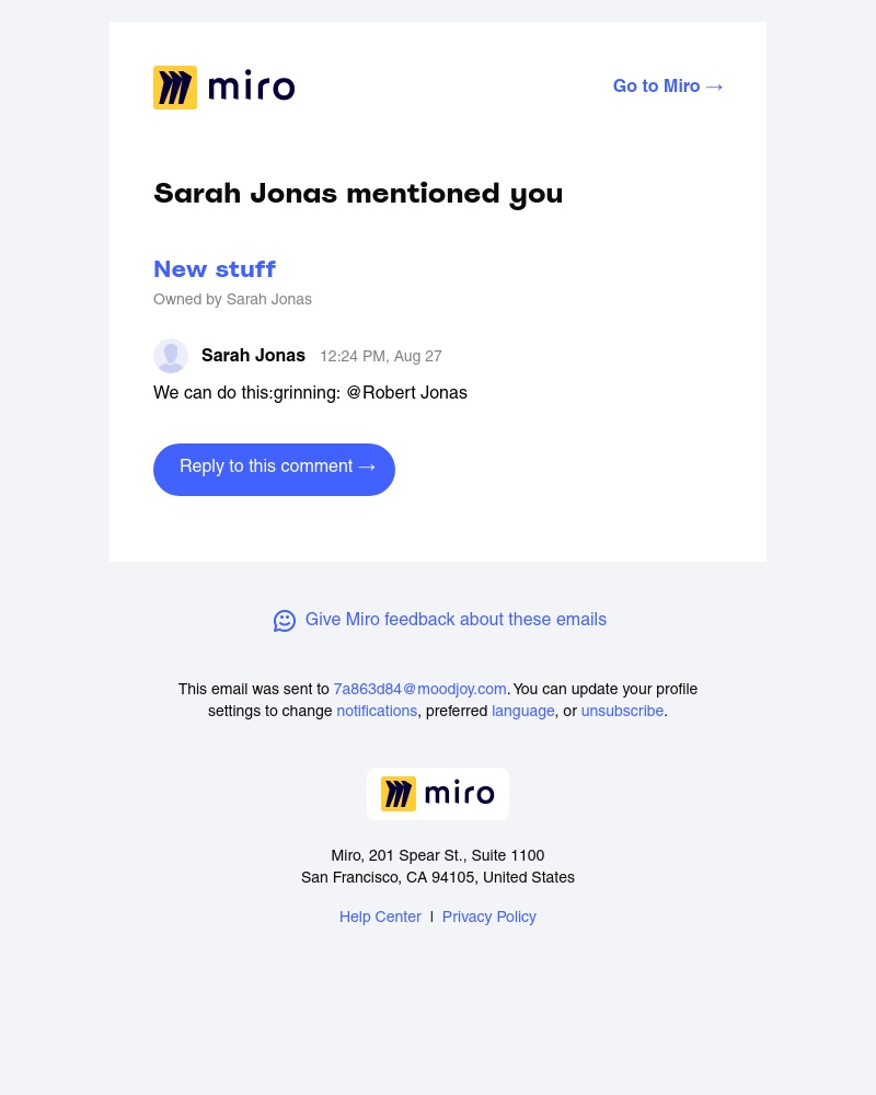 Miro - A new mention on the board: New stuff