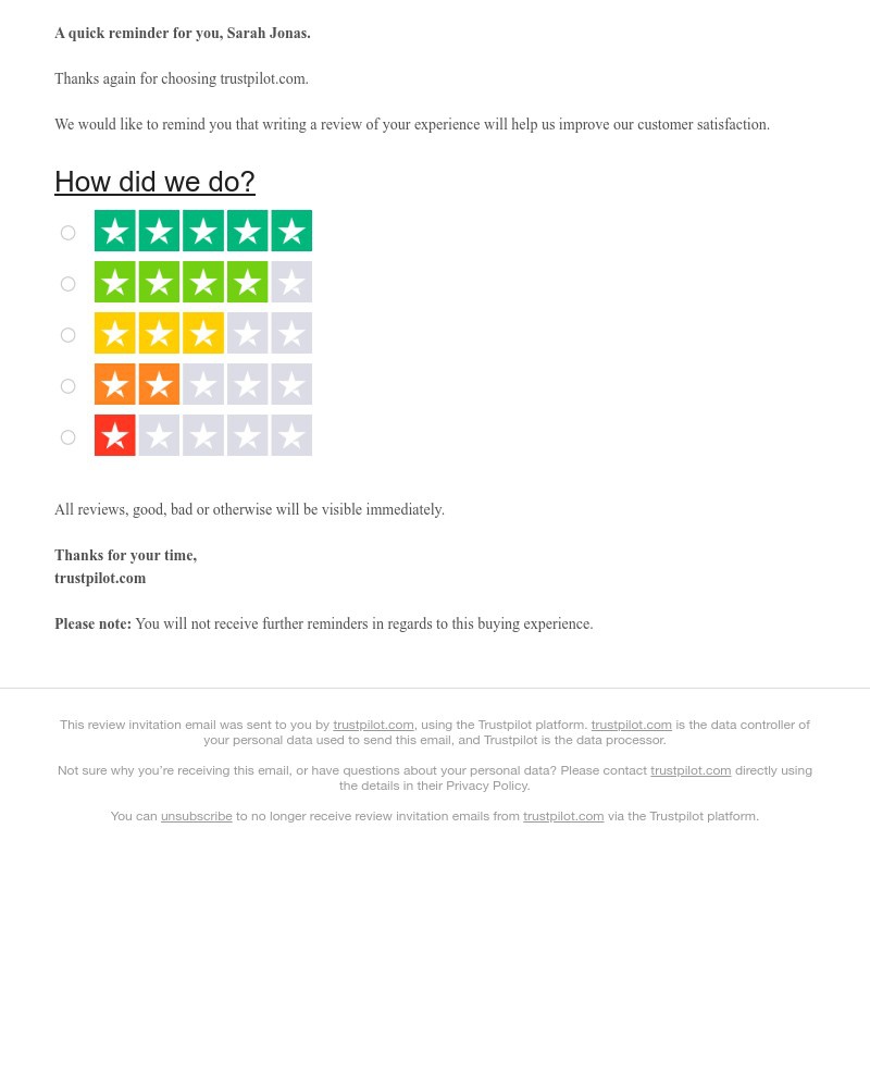 Trustpilot - A reminder to review trustpilot.com