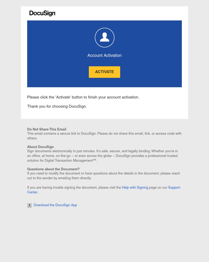 HelloSign - Account Activation