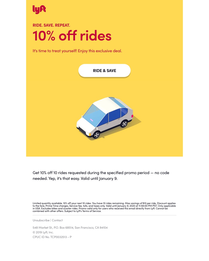 Lyft - Account update: You have 10% off