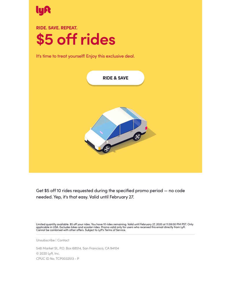 Lyft - Account update: You have $5 off