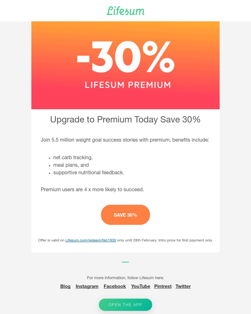 Lifesum - Achieve Your Weight Goals with 30% off Premium