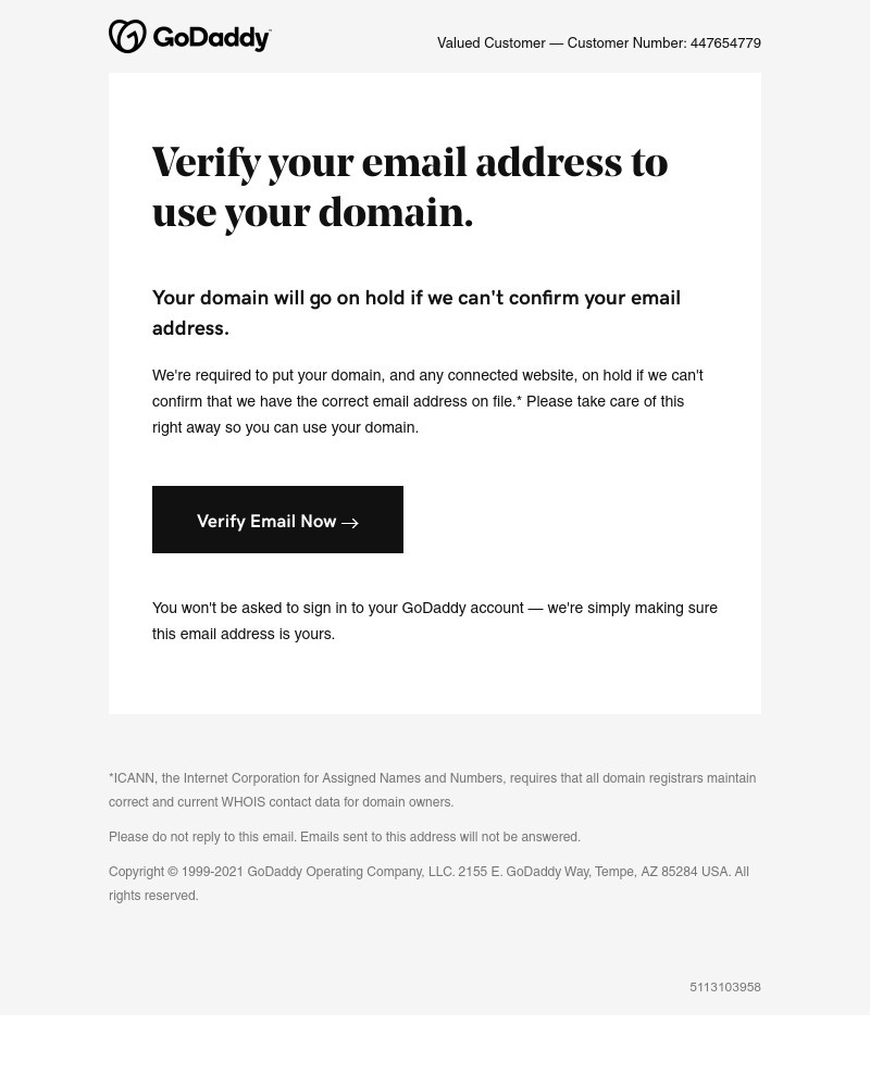 GoDaddy - Action required: Please verify your email address