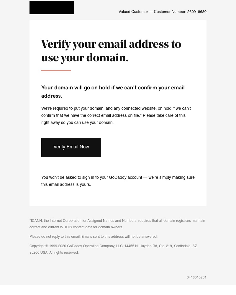 GoDaddy - Action required: Please verify your email address