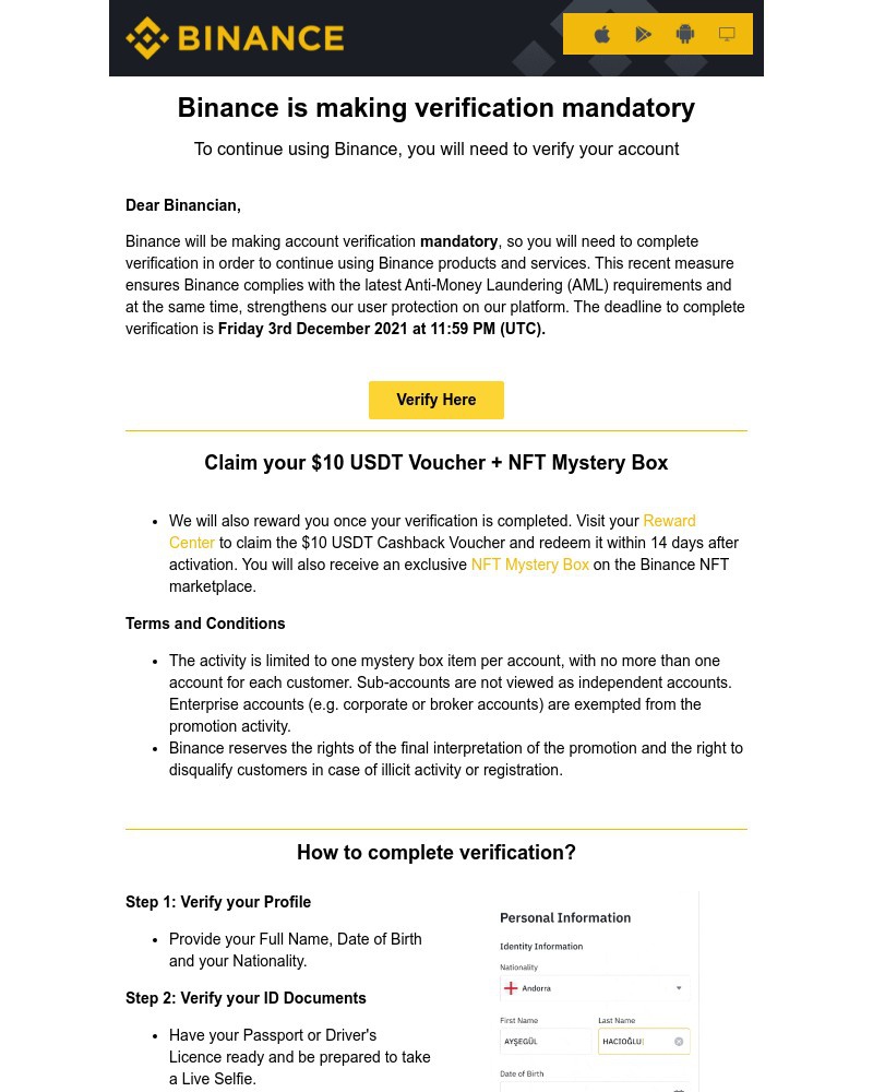 Binance - ā ACTION REQUIRED: Your account will soon be restricted from using Binance