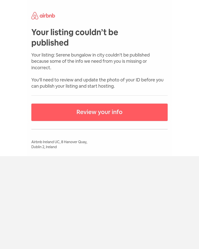 Airbnb - Action required: Your listing wasn’t published