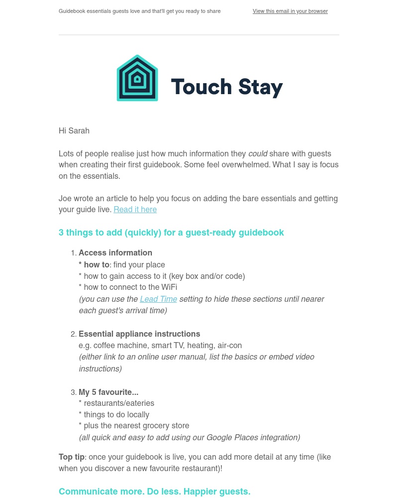 Touch Stay - Add these 3 easy things for a 'go live' guidebook