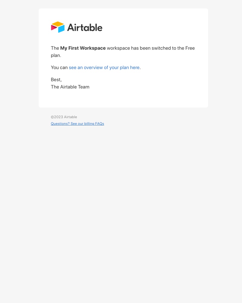 Airtable - Airtable workspace switched to the Free plan