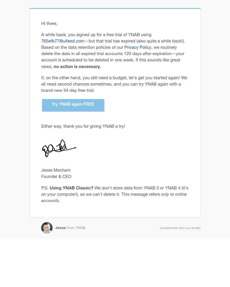 YNAB - An Update on your Expired YNAB Trial
