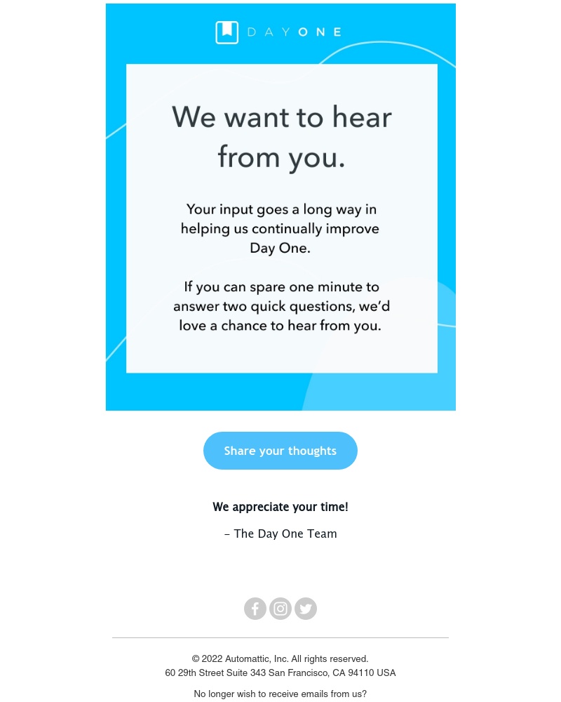 Day One - Answer a 60-second survey about journaling