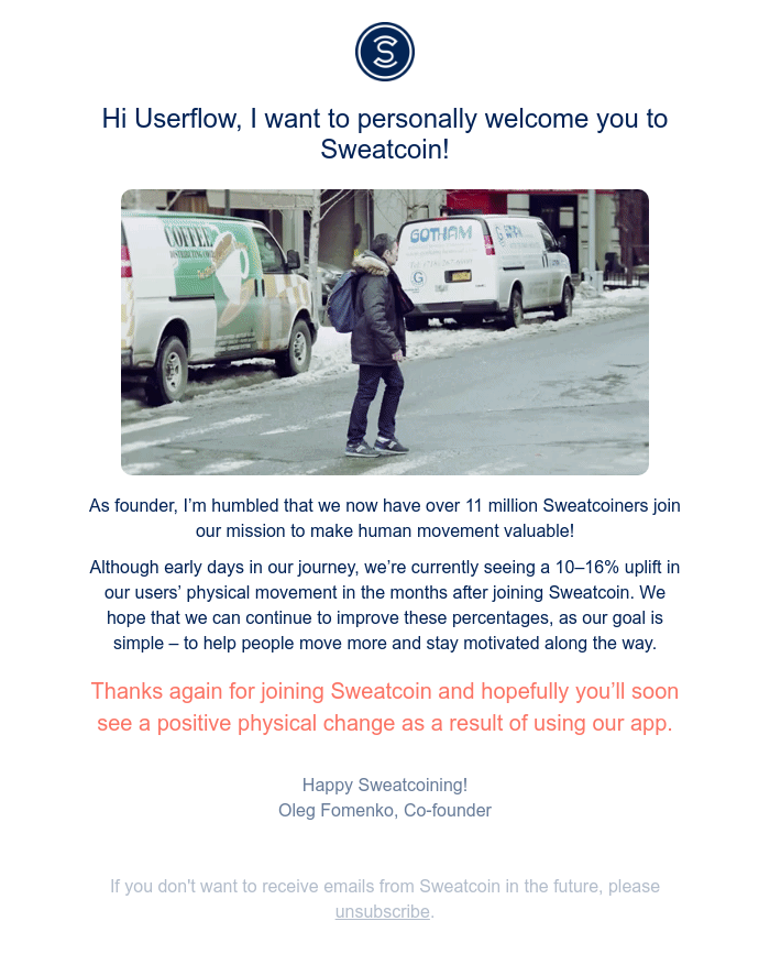 Sweatcoin - Thanks for your support Userflow