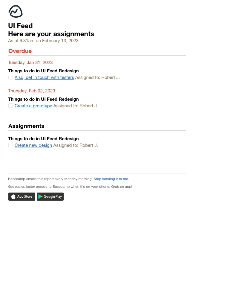 Basecamp - Basecamp (UI Feed): Here are your assignments
