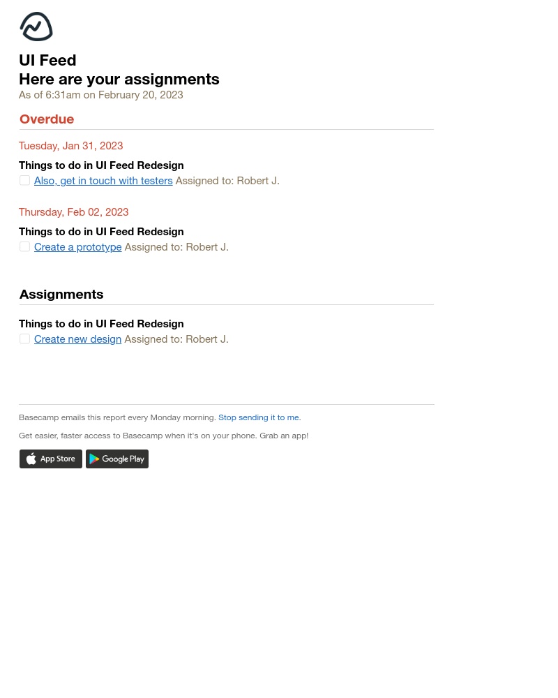 Basecamp - Basecamp (UI Feed): Here are your assignments