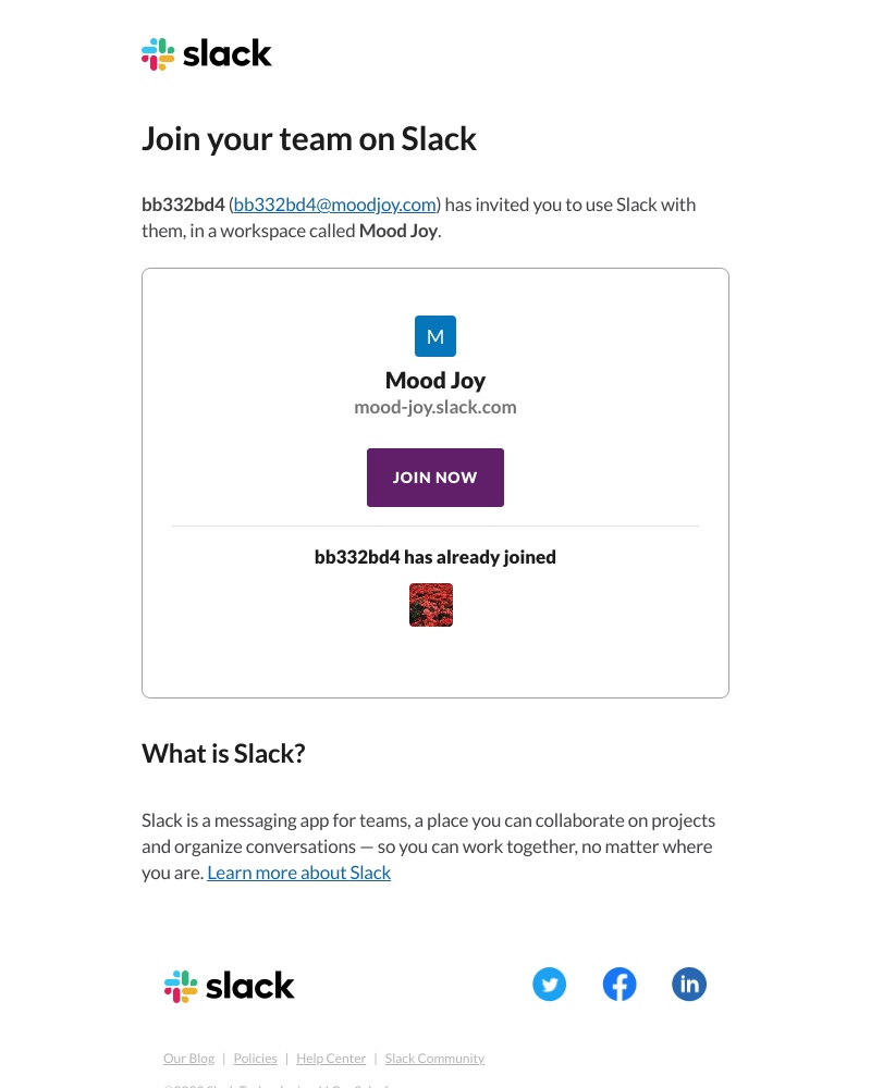 Slack - bb332bd4 has invited you to work with them in Slack