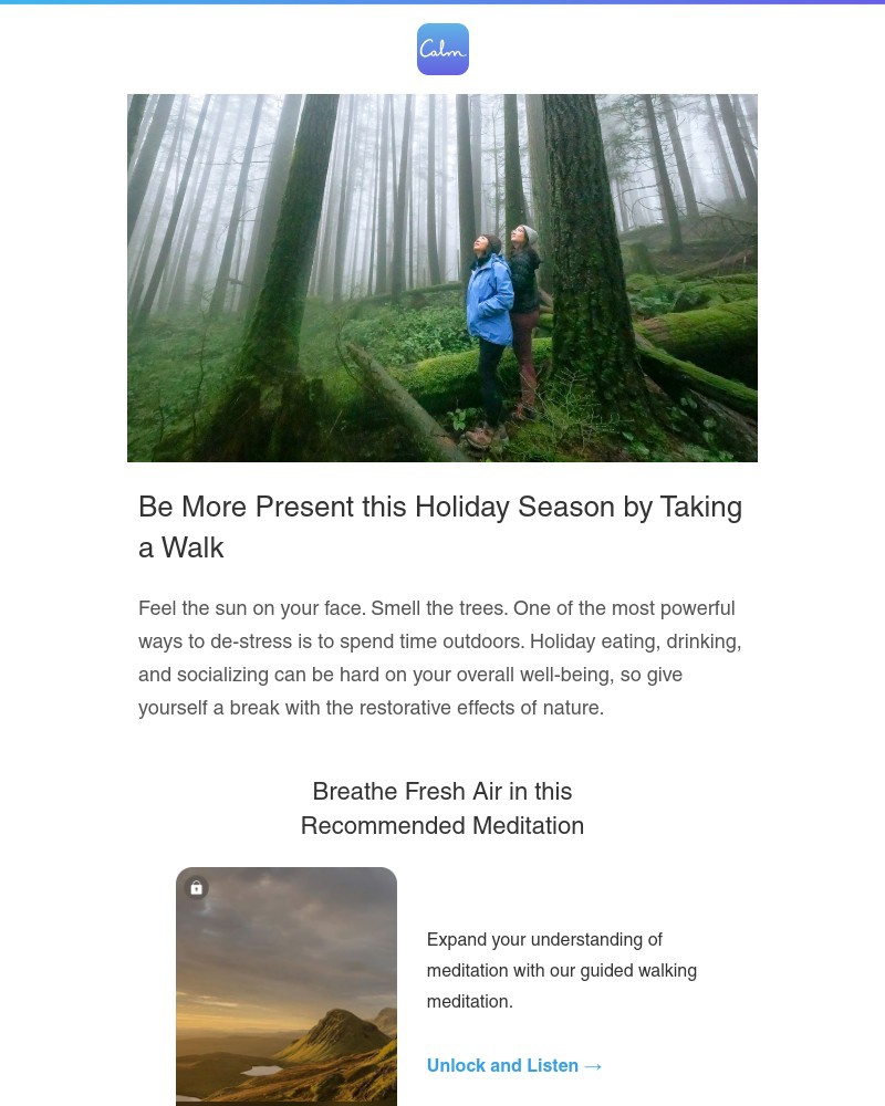 Calm - Be More Present this Holiday Season by Taking a Walk