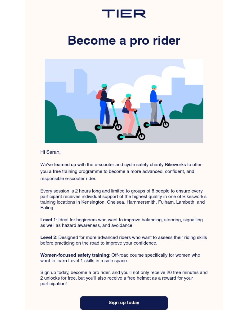 TIER - Become a pro rider for free and receive a free helmet