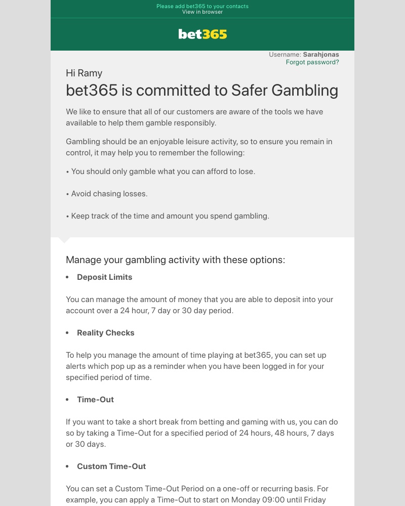 Bet365 - bet365 is committed to Safer Gambling