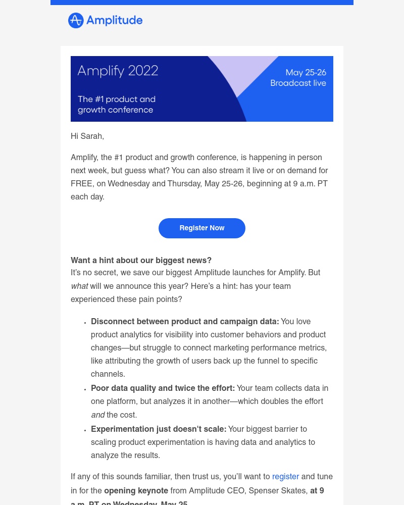 Amplitude - Big news: You will not want to miss the Amplify keynote!