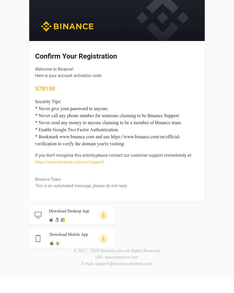 Binance - ćBinancećConfirm Your Registration From 82.4.110.210 - 2020-12-07 09:52:26(UTC)
